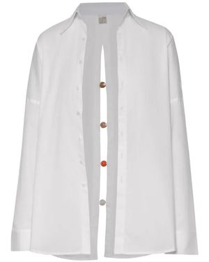 Baobab Wayra Blouse Met Split En Stenen Van Hars - Wit