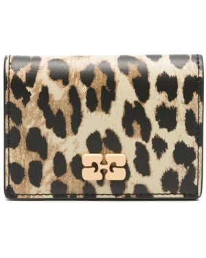 Ganni Mini Closure Wallet With Metal Logo - Natural
