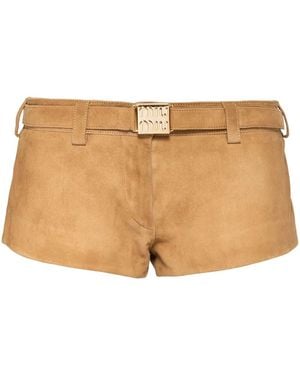 Miu Miu Belted Suede Shorts - Natural