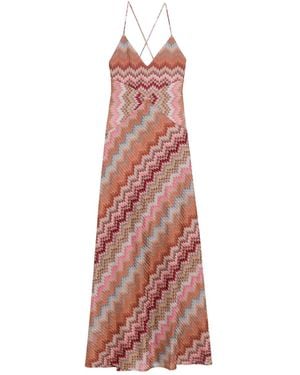 Missoni Rust-Colored Snake-Pattern Chevron Viscose Long Dress With Crossed Straps - Multicolour