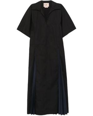 Plan C Pleated-Panel V-Neck Midi Dress - Black