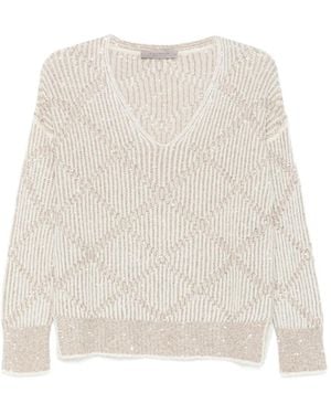 D.exterior Sequin-Embellished V-Neck Sweater - White