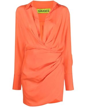 GAUGE81 Gathered-Detail Shirt Dress - Orange