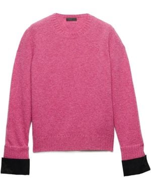 Prada Pull Shetland À Encolure Ras Du Cou - Rose