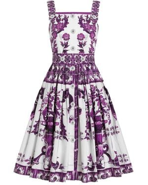 Dolce & Gabbana Abito Midi Con Stampa Maiolica - Viola