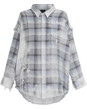 R13 Ausgefranstes Hemd Mit Bleach-Karo - Weiß