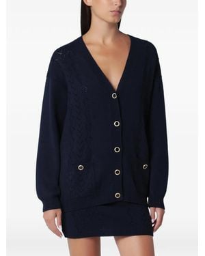 Alessandra Rich Pointelle-Knit Button-Up Cardigan - Blue