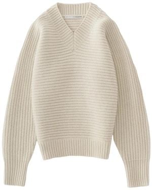 Studio Nicholson Kern Ribbed-Knit V-Neck Jumper - White