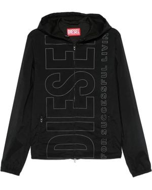 DIESEL Logo-Print Hooded Jacket - Black