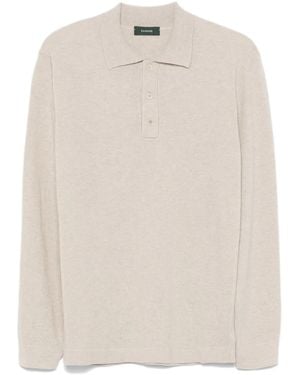Zanone Poloshirt Aus Meliertem Strick - Natur
