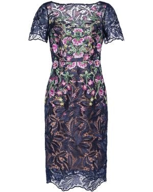 Marchesa Abito Midi Camellia A Fiori - Blu
