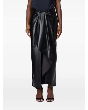 Hanita Draped Faux-Leather Skirt - Black