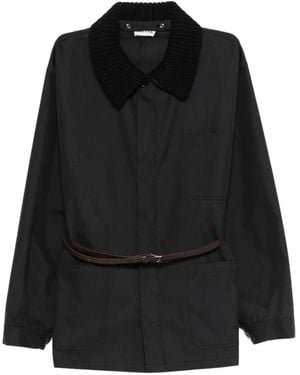 P.A.R.O.S.H. Knit-Collar Belted Jacket - Black
