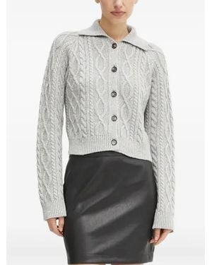 Liviana Conti Cable-Knit Sequin-Embellished Cardigan - Grey