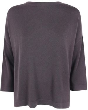 Ma'ry'ya Fine-Knit Boat-Neck Jumper - Grey