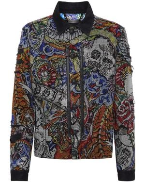 Philipp Plein Crystal-Embellished Denim Jacket - Black