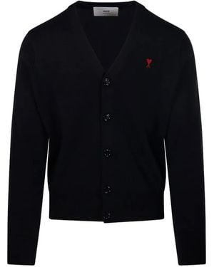Ami Paris Schwarzer Cardigan Mit Ami De Coeur - Blau
