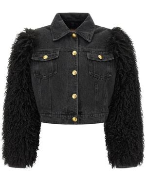 Twinset Textured-Sleeve Cropped Denim Jacket - Black