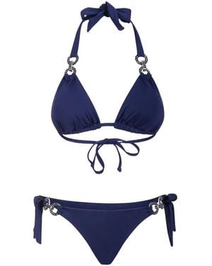 Bikinville Leonie Crystal-Embellished Triangle Bikini - Blue