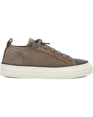 Brunello Cucinelli Knitted Lace-Up Trainers - Brown