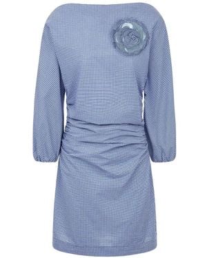 BERNADETTE Ezra Gingham-Check Brooch Dress - Blue