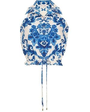 Cara Cara Damask-Print Buttoned Top - Blue