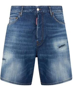 DSquared² Short En Jean À Patch Logo - Bleu