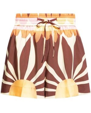 Sandro Graphic-Print Elasticated-Waist Woven Shorts - Brown