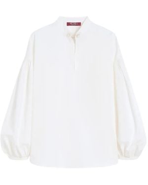 Max Mara Ginnasta Mandarin-Collar Button Blouse - White