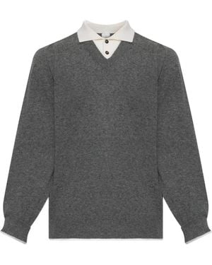 Eleventy Layered-Effect V-Neck Sweater - Gray