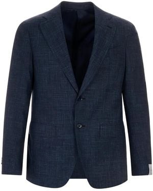 Caruso Aida Cross-Hatch Single-Breasted Blazer - Blue