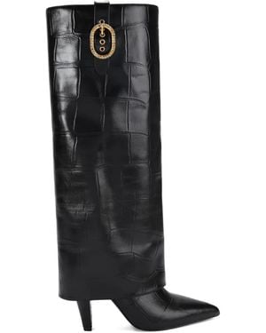 Kurt Geiger 100Mm Fold-Over Croc-Embossed Buckle Boots - Black