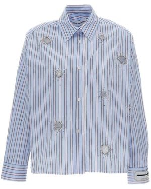 Des Phemmes Camicia A Righe Con Strass - Blu