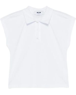 MSGM Pointelle Short-Sleeve Polo Top - White