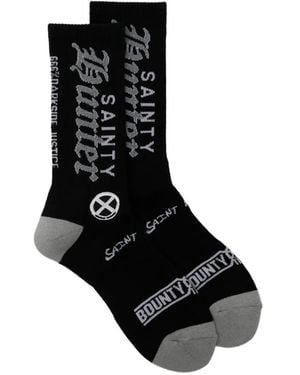 SAINT Mxxxxxx Logo-Print Intarsia-Knit Socks - Black