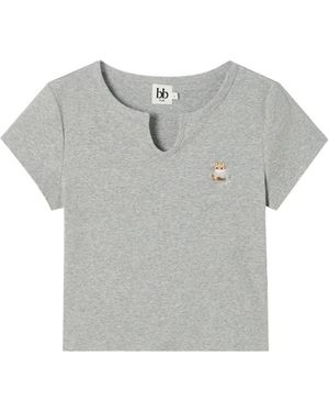B+ AB Embroidered-Patch T-Shirt - Grey
