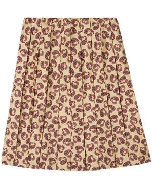 Burberry Paisley-Print Silk Pleated Midi Skirt - Natural