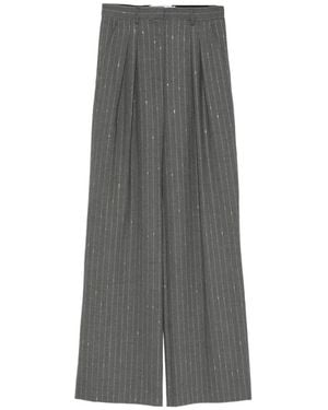 SIMONA CORSELLINI Pinstripe-Pattern Pleated Pants - Gray