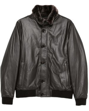 Moorer Lederjacke mit Faux-Fur-Besatz - Schwarz