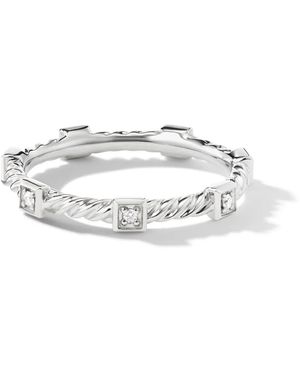 David Yurman 18Kt Witgouden Cable Collectibles Ring Met Diamant (2Mm) - Metallic