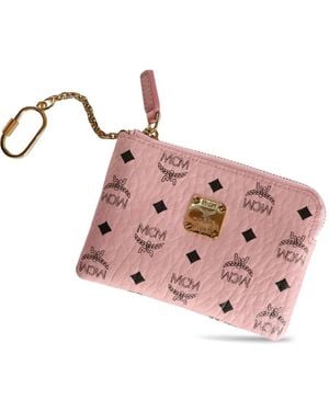MCM Logo-Pattern Chain-Detail Wallet - Pink