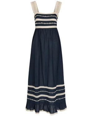 RIXO London Malie Embroidered Lace-Trim Midi Dress - Blue