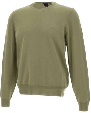 BOSS Logo-Embroidered Crew-Neck Jumper - Green