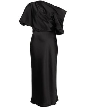Amsale Off-Shoulder Draped Midi Dress - Black