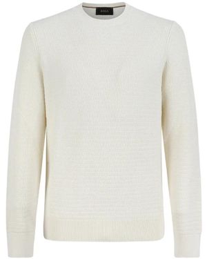 BOSS Textured Crewneck Jumper - White