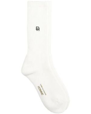 Comme des Garçons Logo-Embroidered Ribbed Socks - White