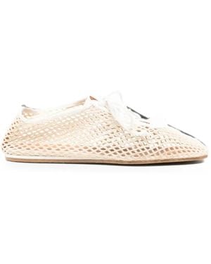 forte_forte Mesh-Knit Lace-Up Cotton Trainers - White