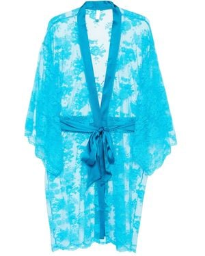 Dolci Follie Morgenmantel Aus Spitze Mit Satinbund - Blau