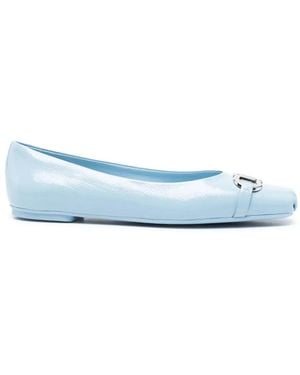 Ferragamo Gancini Patent-Leather Ballet Flats - Blue