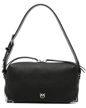 Pinko Medium Boston Grained-Leather Shoulder Bag - Black